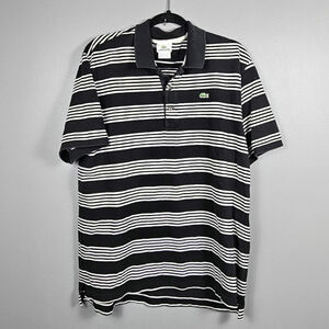 Lacoste Men’s Large Black White Striped Polo Shirt Cotton Short Sleeve